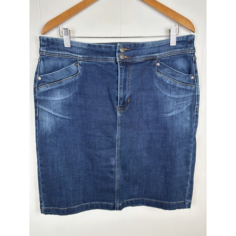 Christopher & Banks Women's Denim Size 12 Mini Jean Skirt Dark Wash Button Front